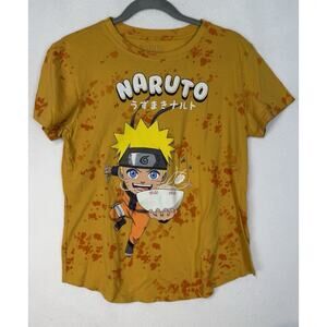 Naruto Shippuden Ichiraku Ramen Shop Shirt Women’s L 11/13 Yellow Paint Splatter
